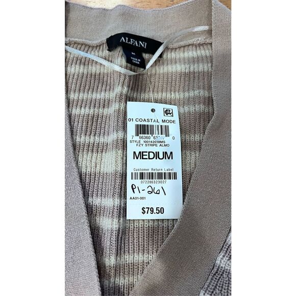 ALFANI COASTAL MODE TAN STRIPE CARDIGAN SWEATER WOMENS SZ M P1-261 - Picture 5 of 11